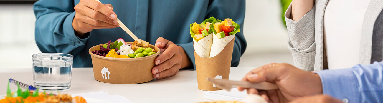 image of people eating wraps and poke bowls